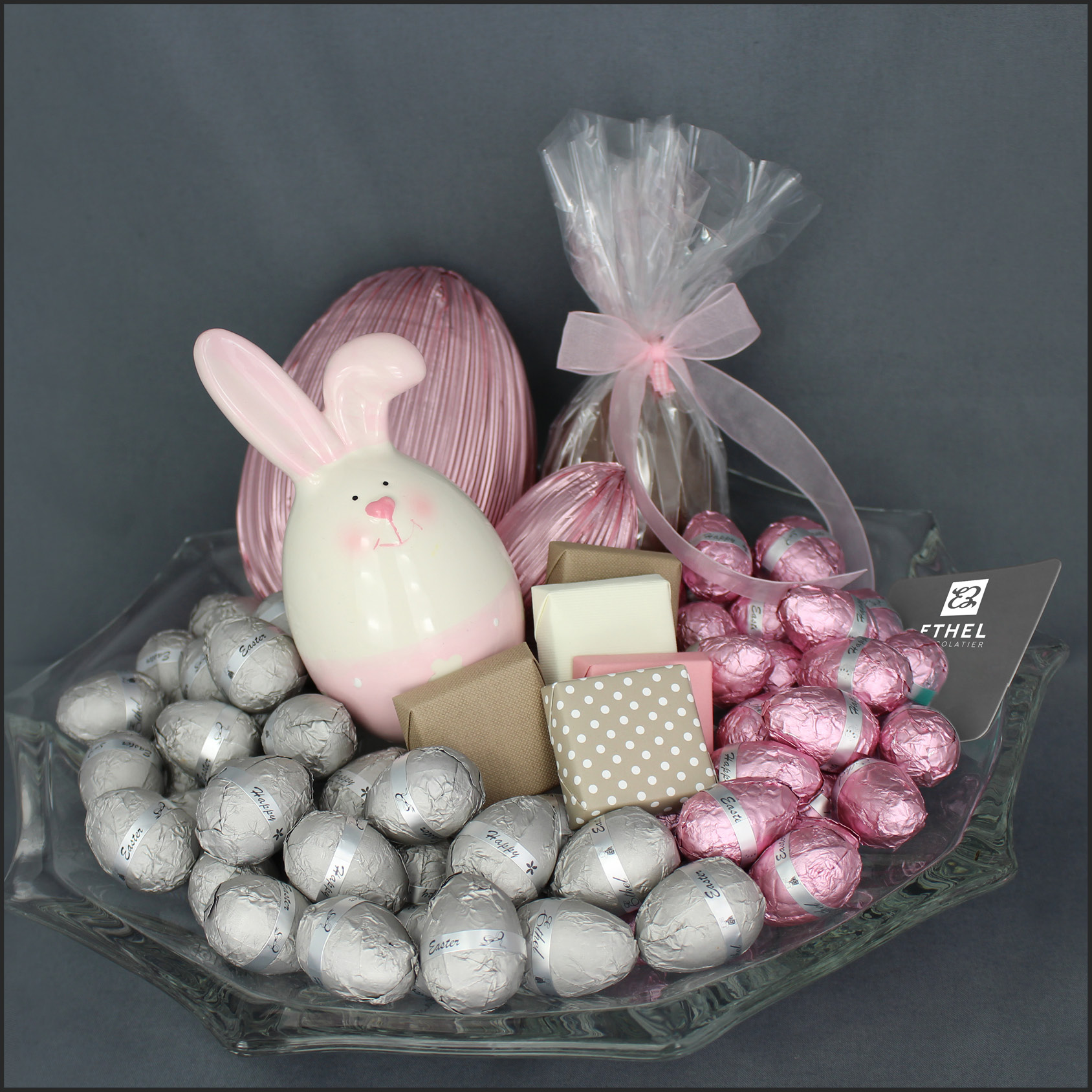Pink and Grey Chocolate arrangement